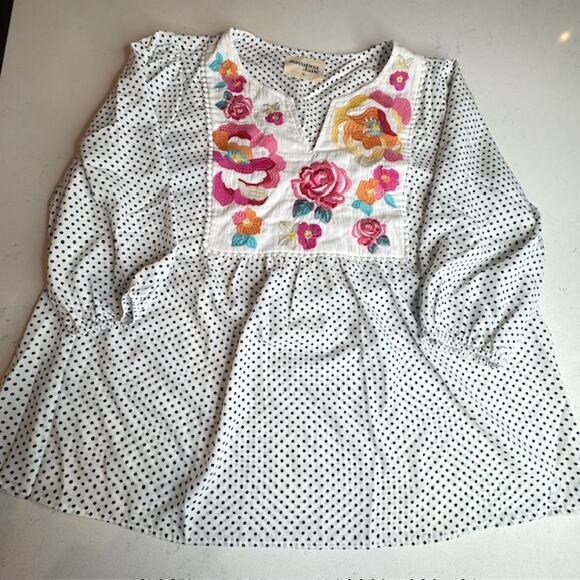 Savannah Jane Babydoll Floral Embroidered Dot Blouse Sz 1X - Picture 12 of 14